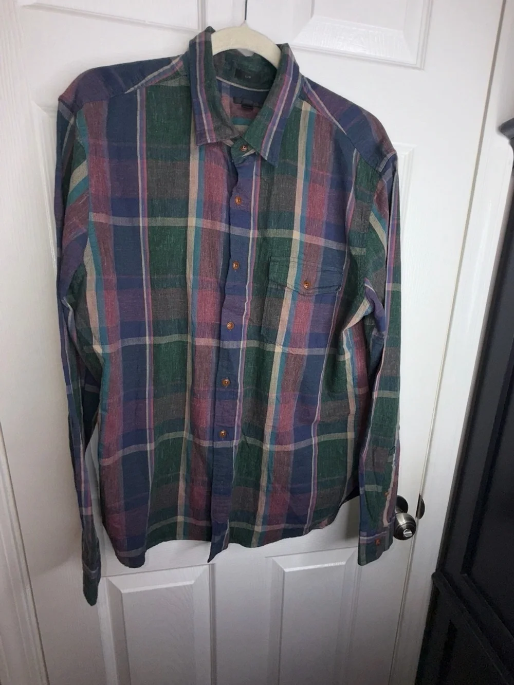 J.Crew Mens Large Long Sleeve Button Up Shirt Slim Fit L Plaid Cotton Casual